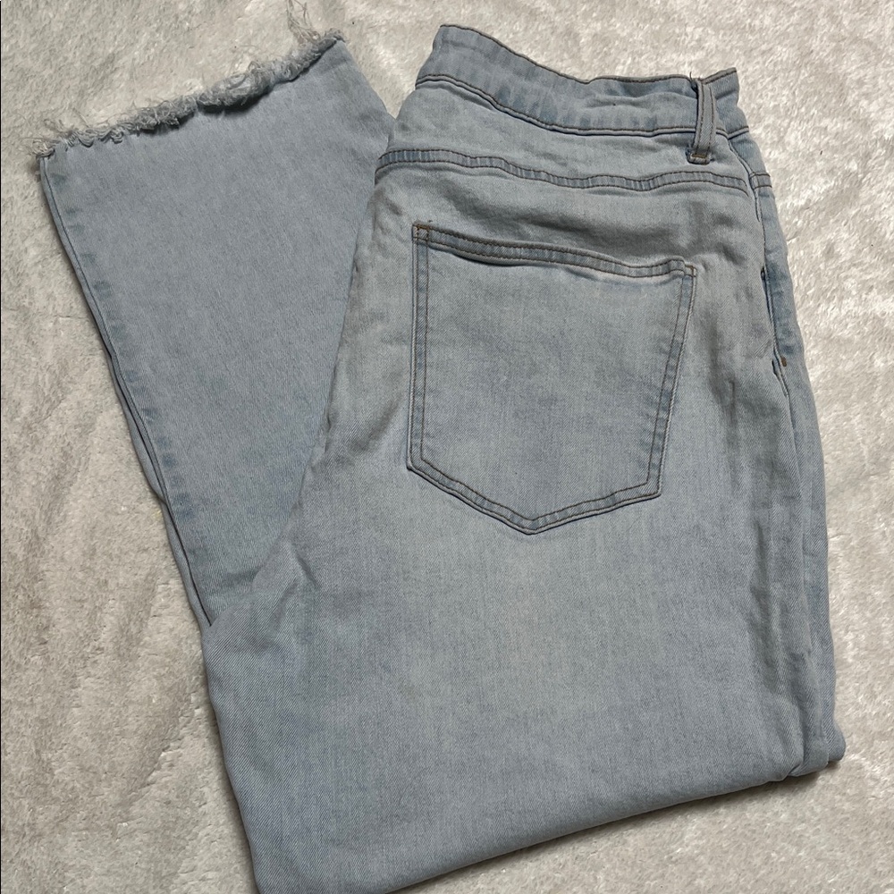 Cotton On Light Blue Cropped Frayed-Hem Jeans